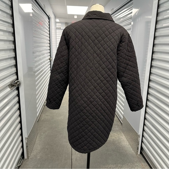 Vintage 90s LL Bean black quilted knee length jacket womens M - Picture 2 of 4